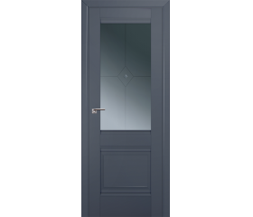 Дверь межкомнатная 2U антрацит, стекло 4 мм узор графит с прозрачным фьюзингом, стекло графит.